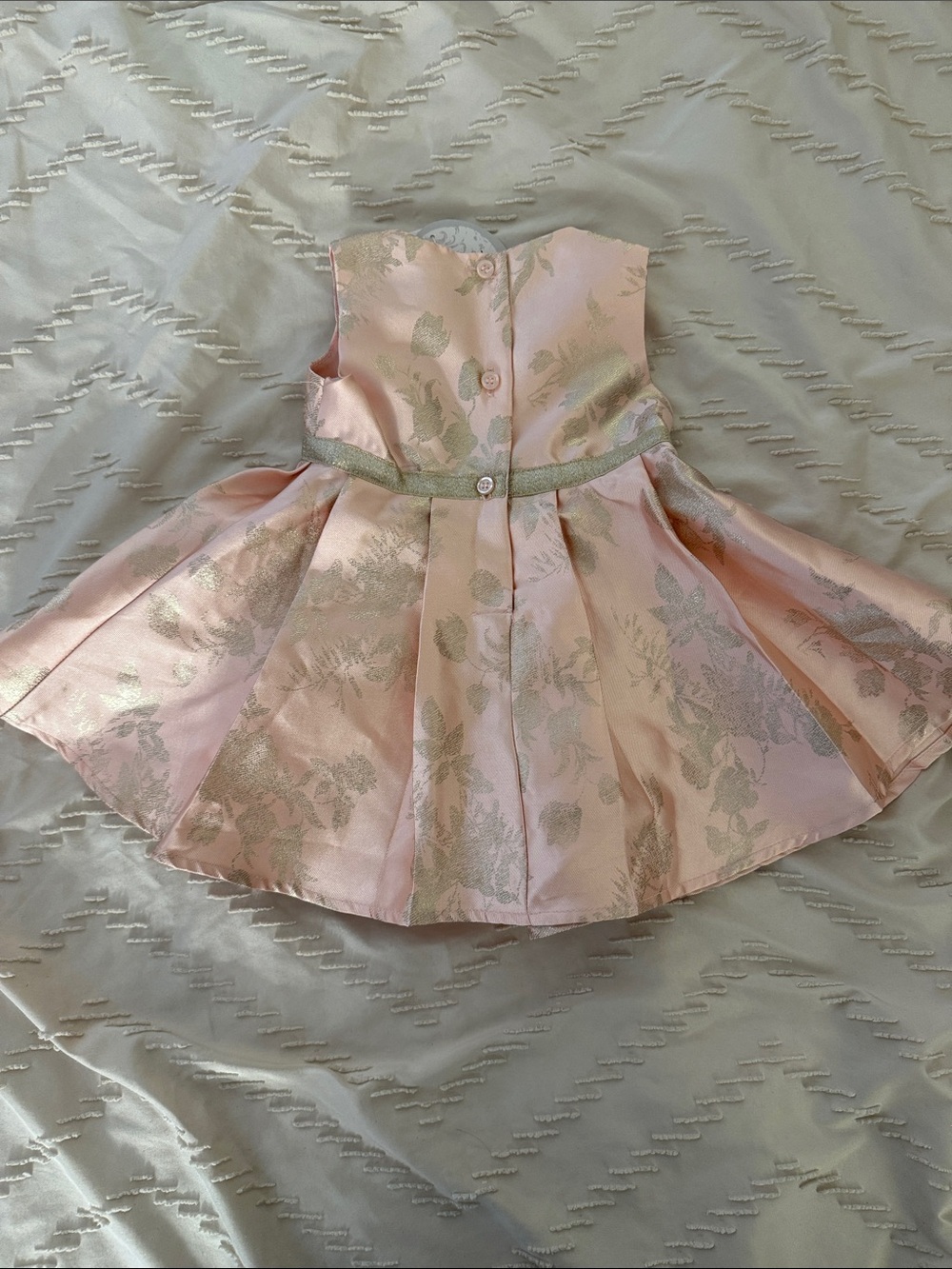 Girls Pink Floral Jacquard Party Dress with Gold Bow Belt - Picture 6 of 6
